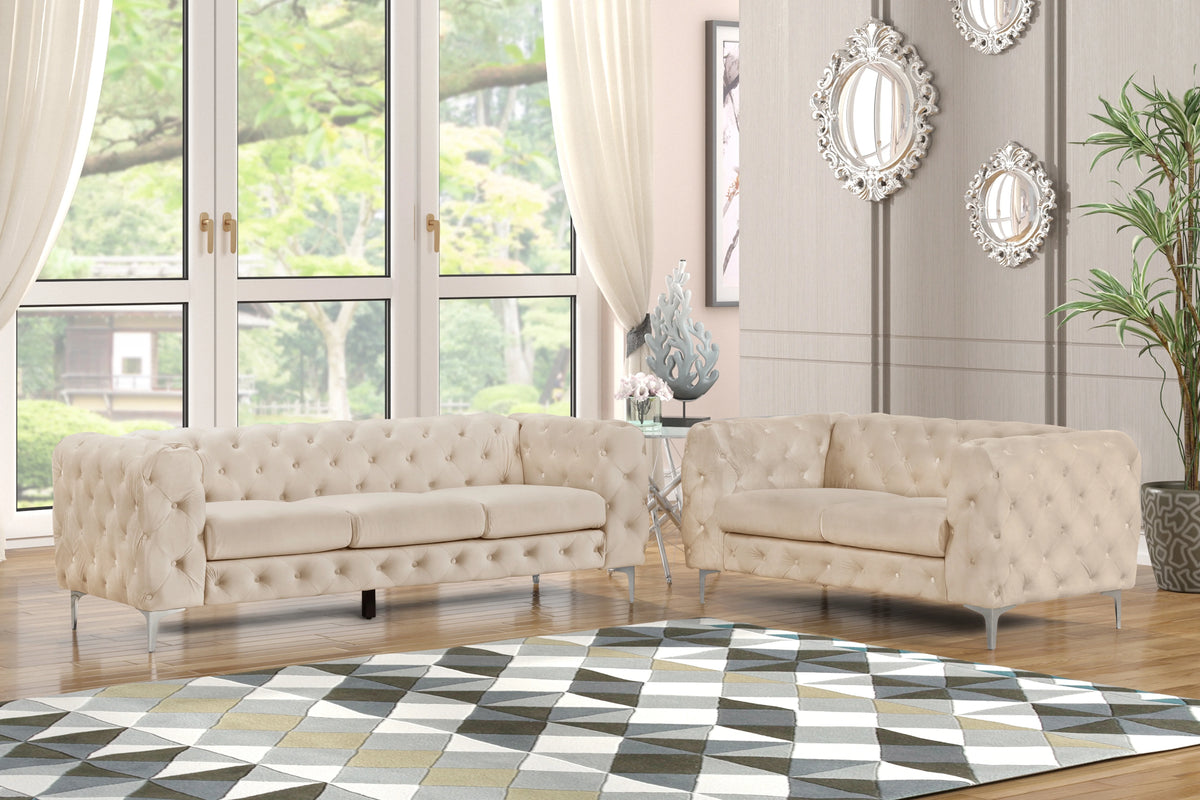 Beige Velvet 2 Piece Sofa and Loveseat H886