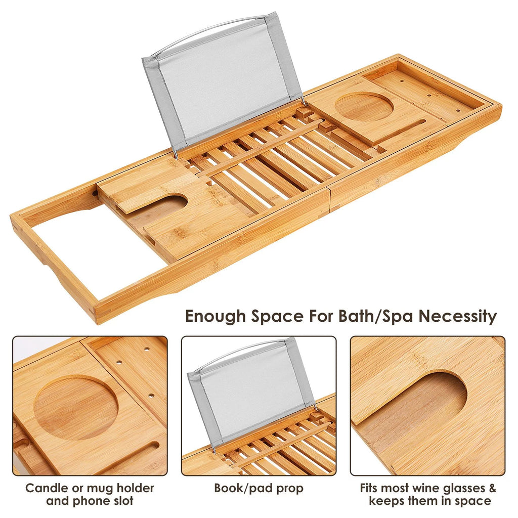 Bamboo Bathtub Caddy Tray with Expandable Sides Z79654