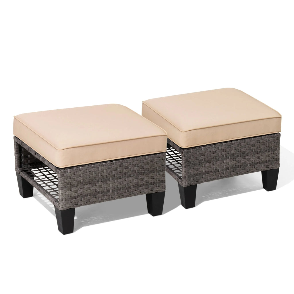 Square Rattan Storage Ottomans Set of 2 with Cushion T284280