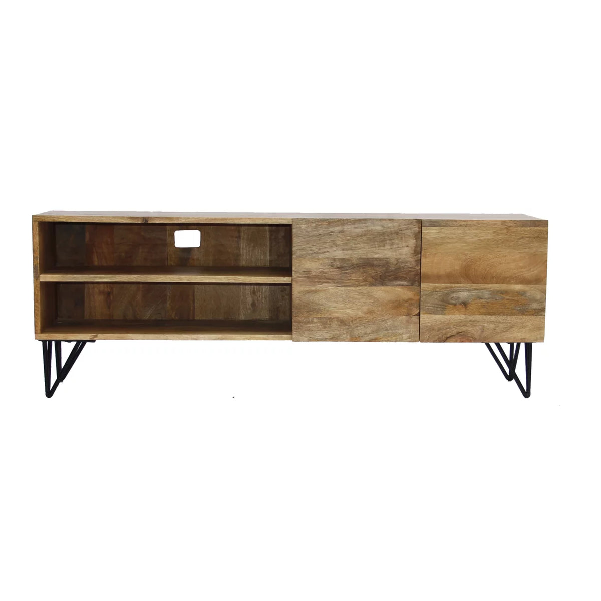 Mango Wood and Metal Tv Stand With Storage Cabinet Brown E226