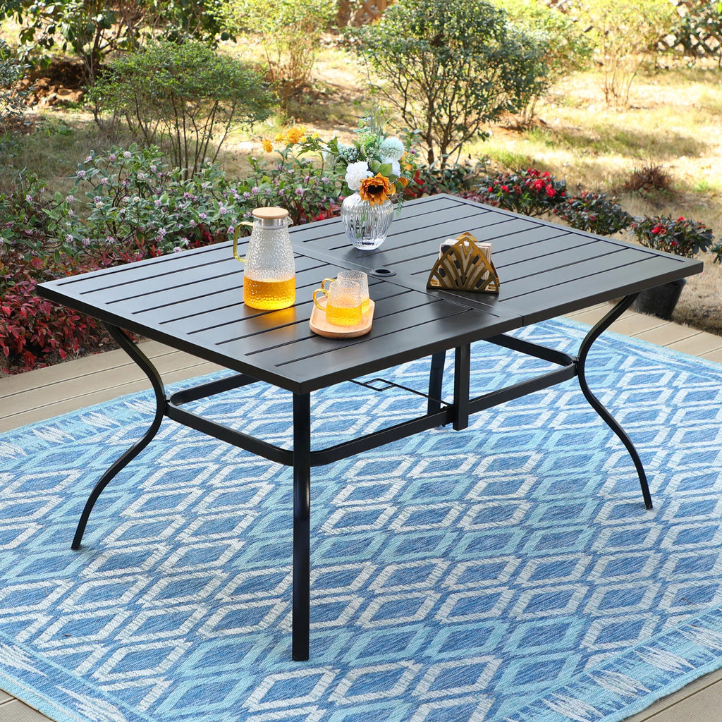7 Pieces Metal Patio Dining Set with Rectangular Table and Swivel Chairs B523