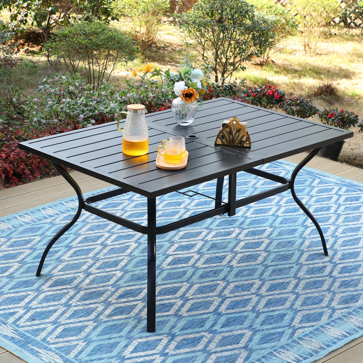 7 Pieces Metal Patio Dining Set with Rectangular Table and Swivel Chairs B523