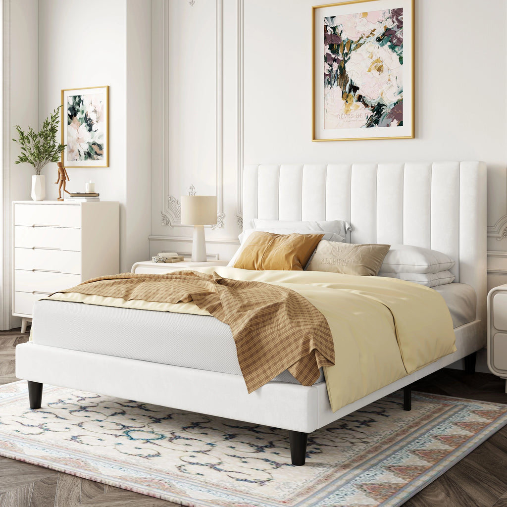 Queen Light Pink Velvet Upholstered Bed Frame Y739781