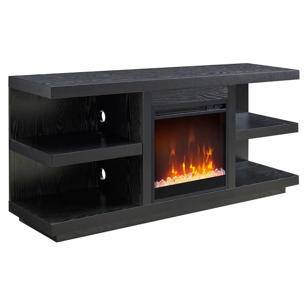 Charcoal Gray Rectangular TV Stand with Crystal Fireplace W421088