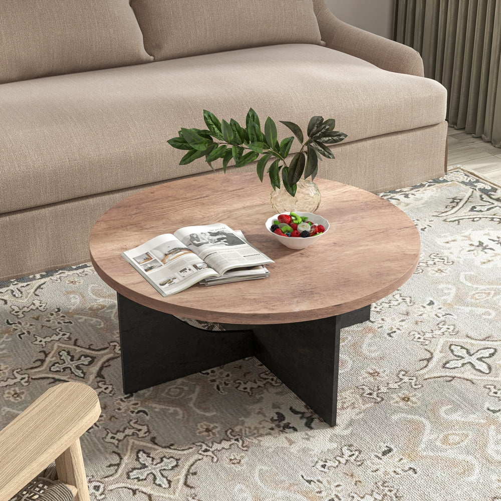 Modern Retro Round Coffee Table 35 Inches Rustic Brown N231025