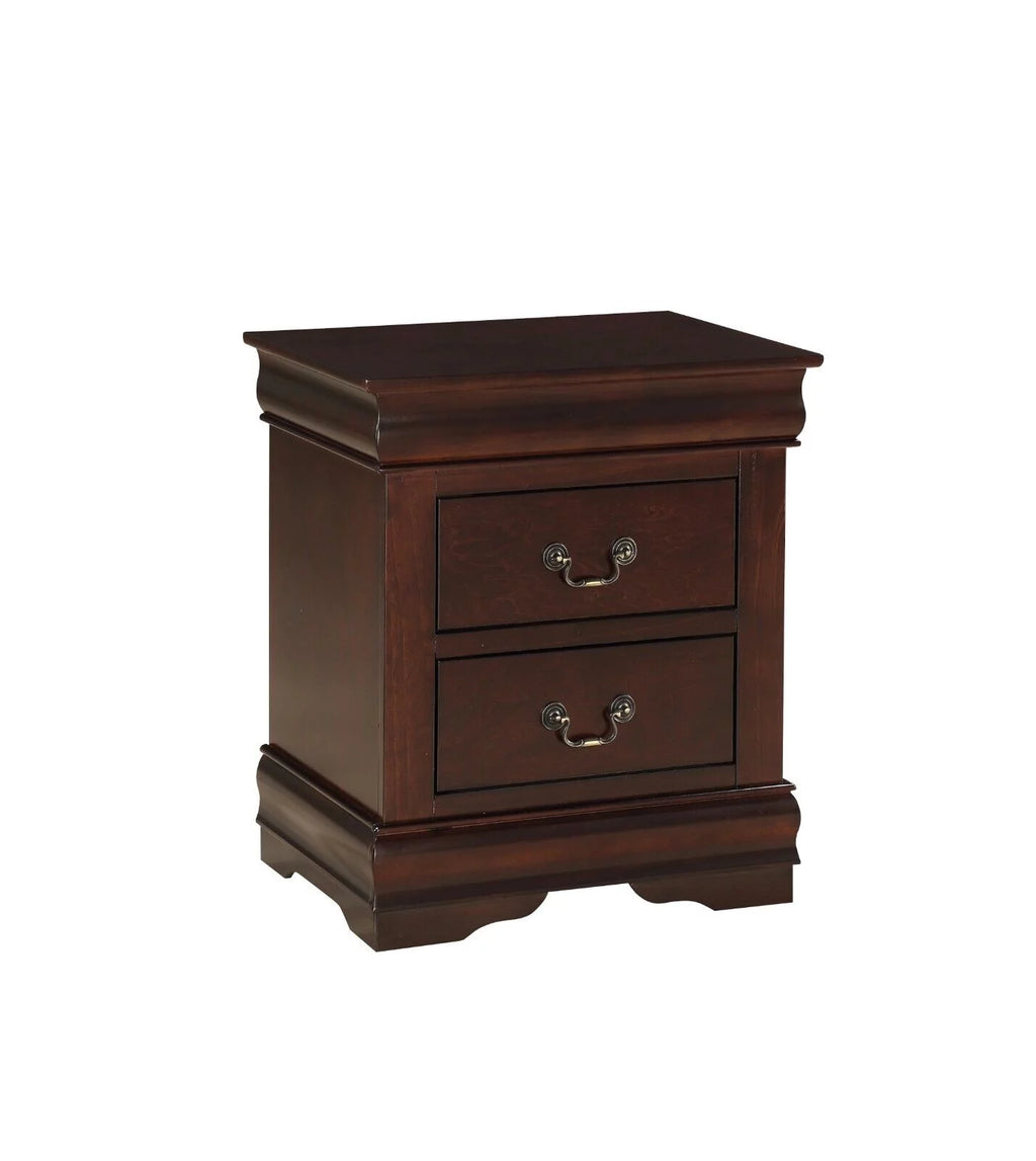 Twin Size Panel Bed and 2 Nightstands Cherry Brown Wooden Bedroom Set U265365