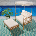 2 Piece Beige All-Weather Wicker Outdoor Canopy Chair and Ottoman Set C181