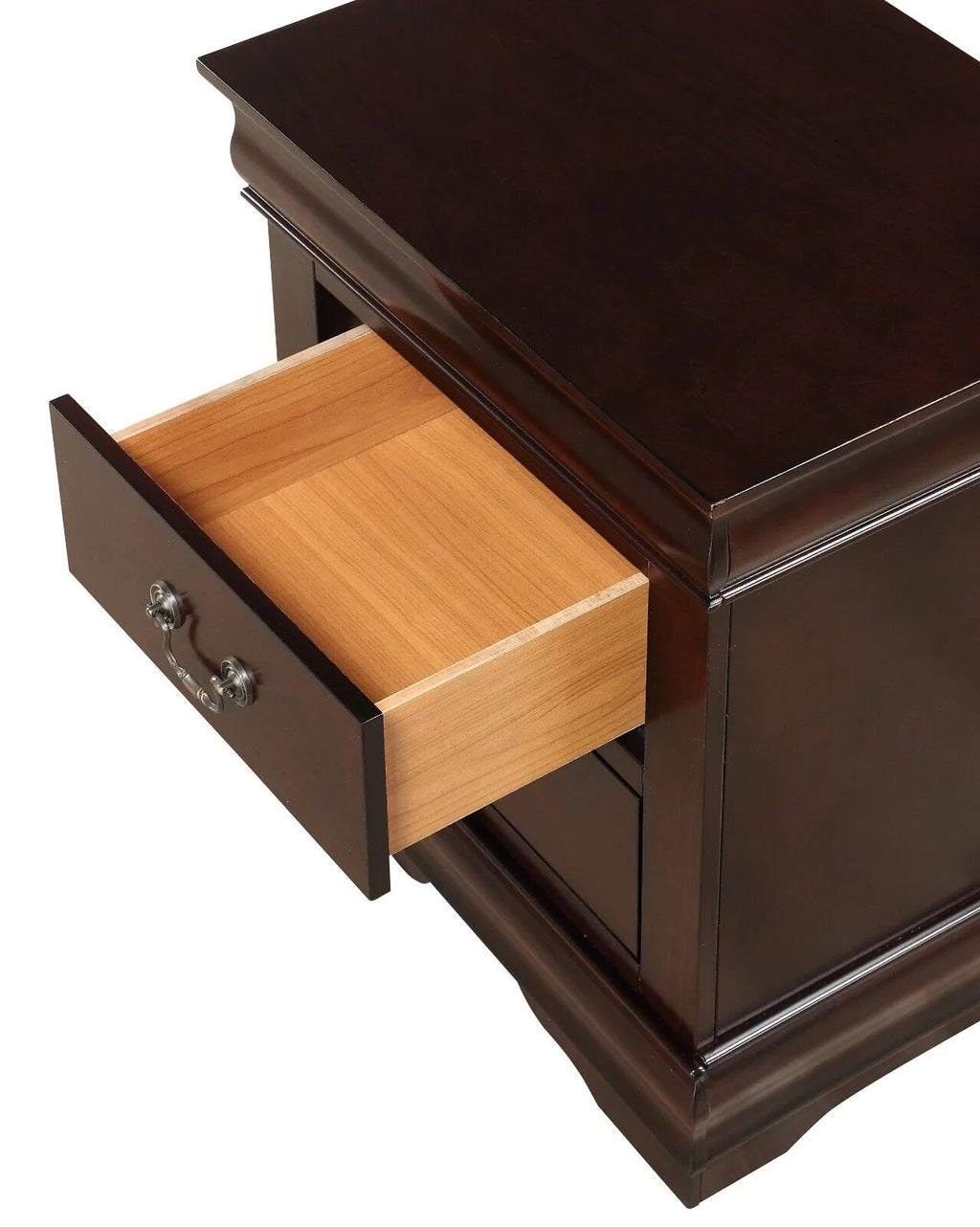 Twin Size Panel Bed and 2 Nightstands Cherry Brown Wooden Bedroom Set U265365