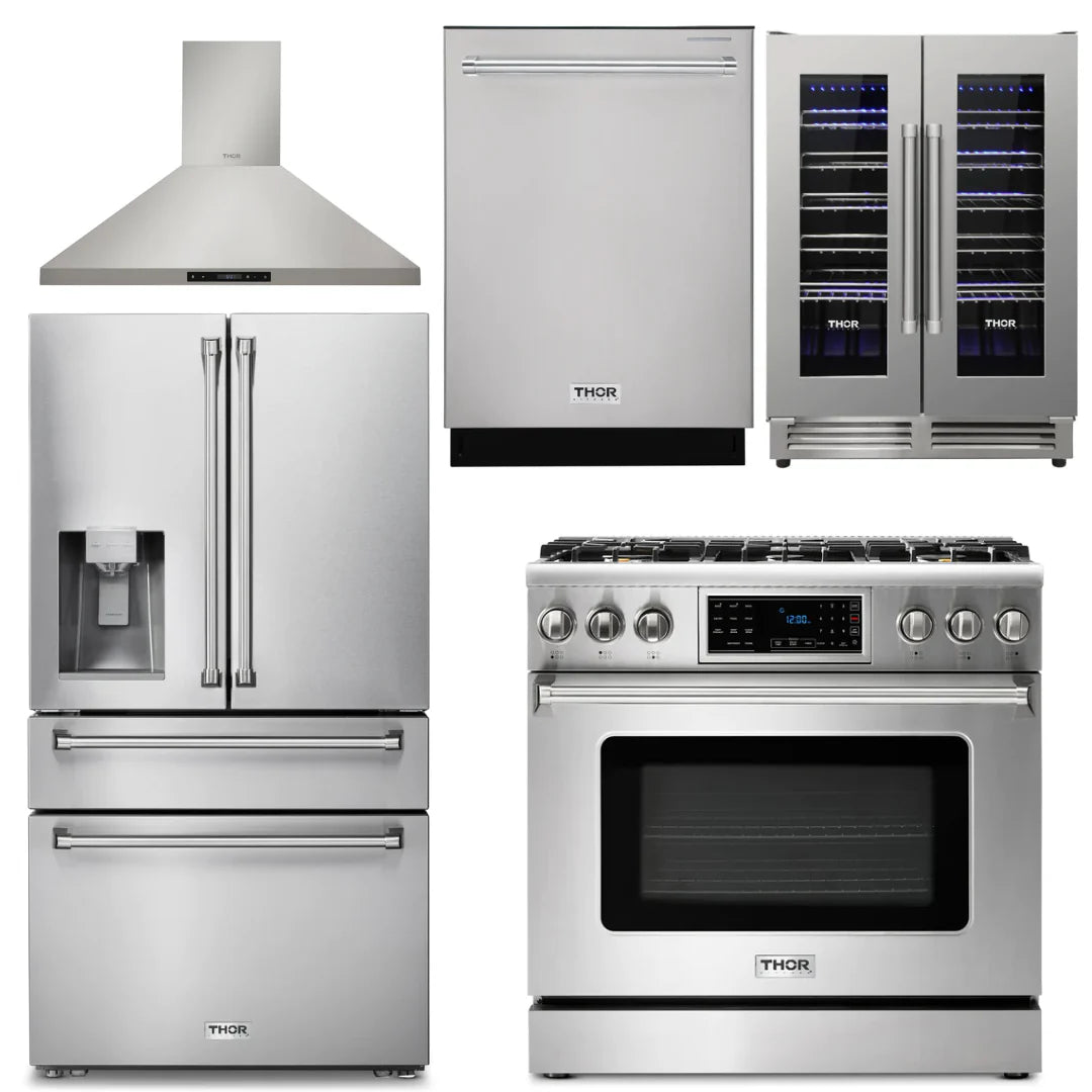 36 Propane Gas Range, Range Hood, Refrigerator, Dishwasher, Wine Cooler P8515
