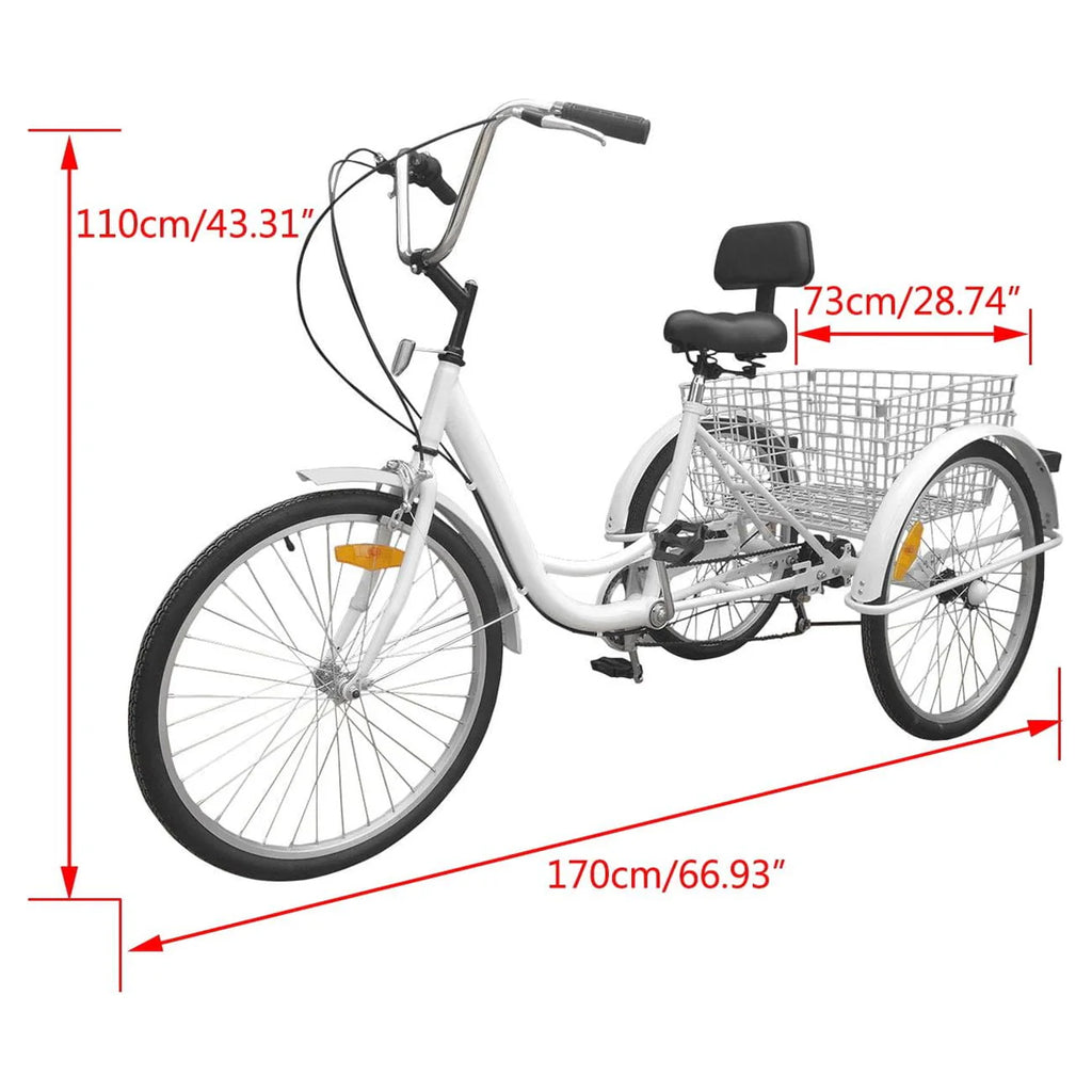 7-Speed 24 Adult 3-Wheel Tricycle with Basket White W997