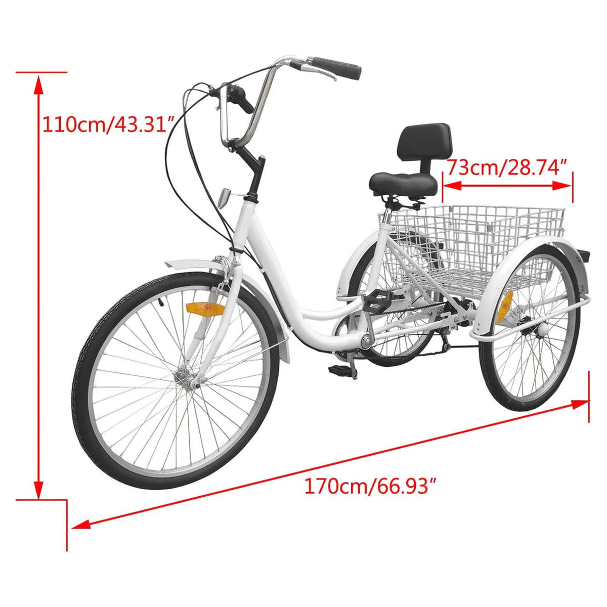 7-Speed 24 Adult 3-Wheel Tricycle with Basket White W997