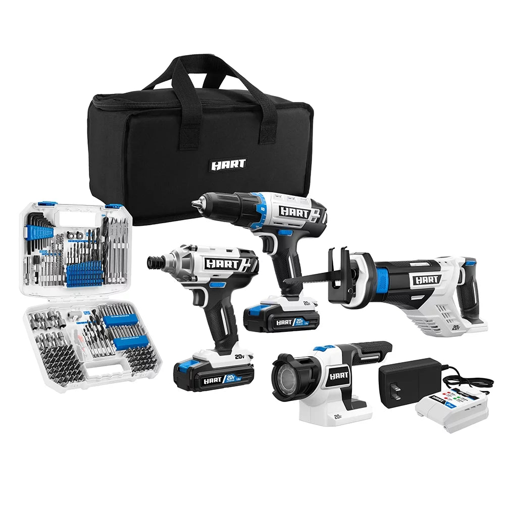 20-Volt Cordless 4-Tool Combo Kit & 200-Piece Drill & Driver Accessory Kit I362