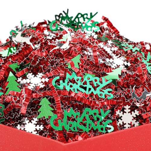 Metallic Red Green Crinkle Cut Paper Shred Filler U744031