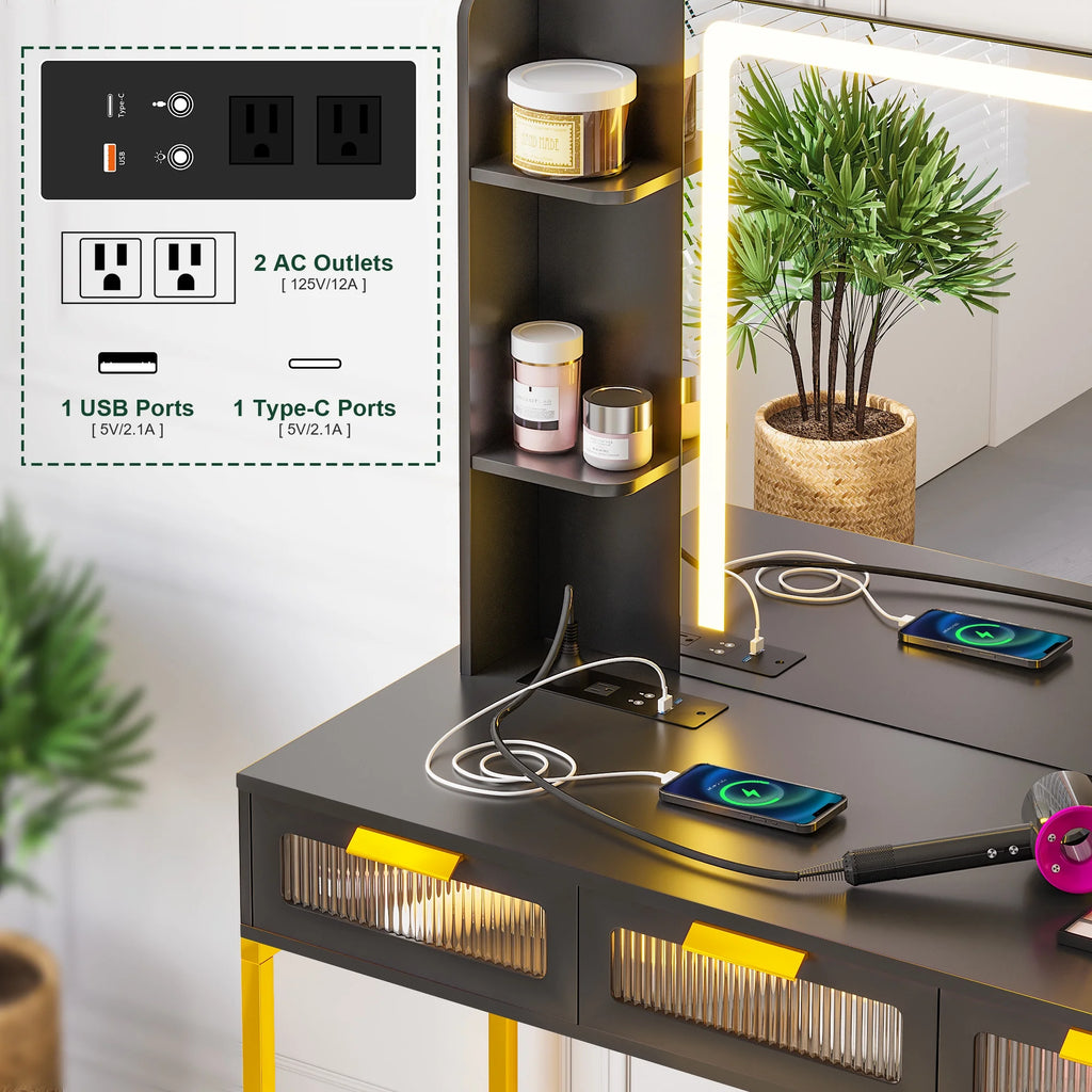 Makeup Vanity Table Set with LED Mirror and 6 Drawers F478