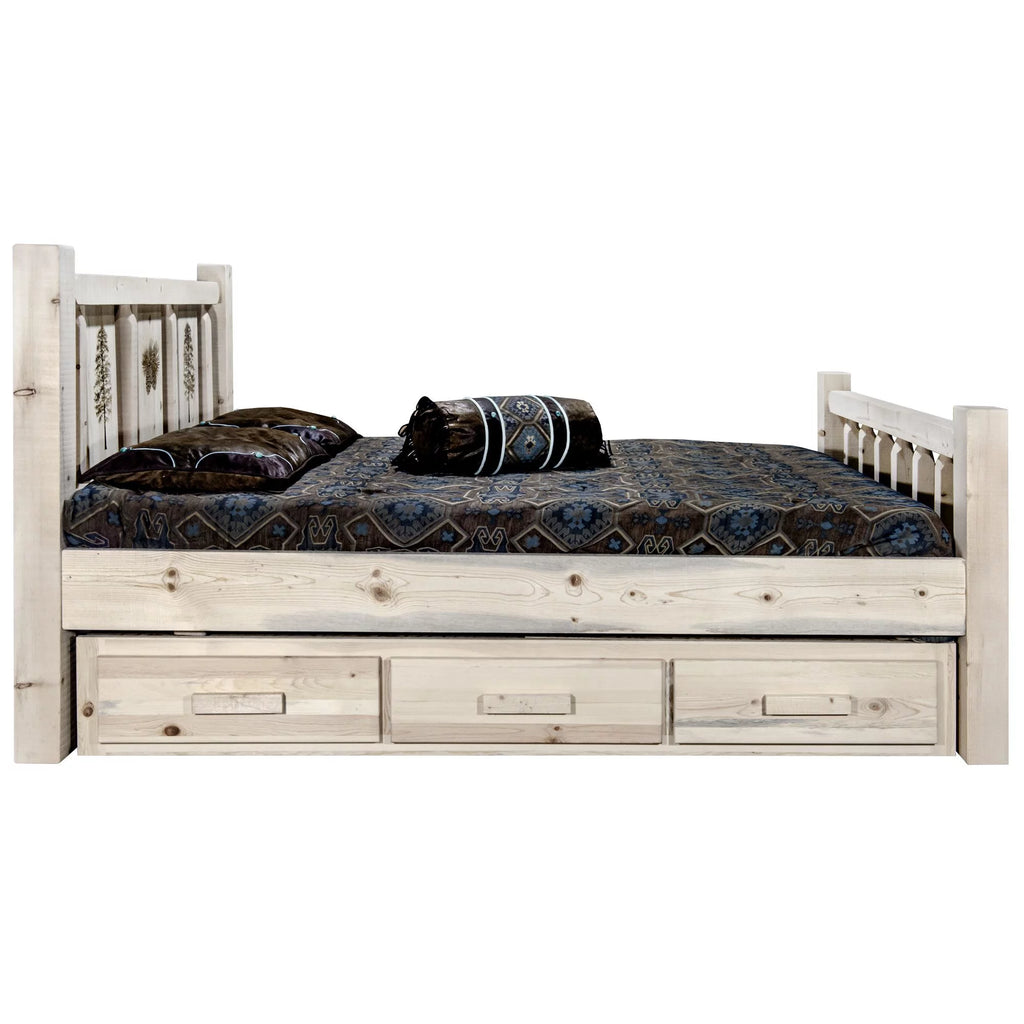 Natural Pine Wood Queen Storage Bed K9817