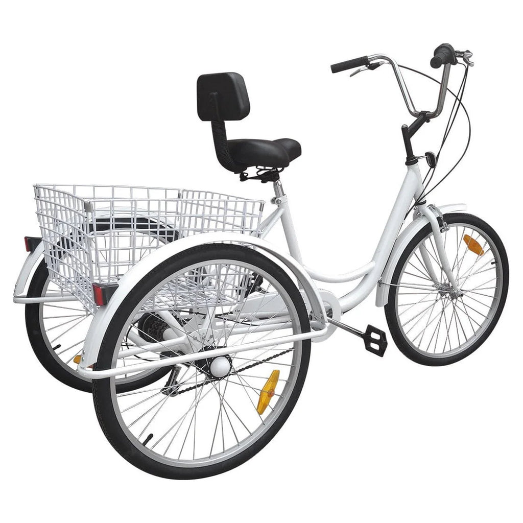 7-Speed 24 Adult 3-Wheel Tricycle with Basket White W997