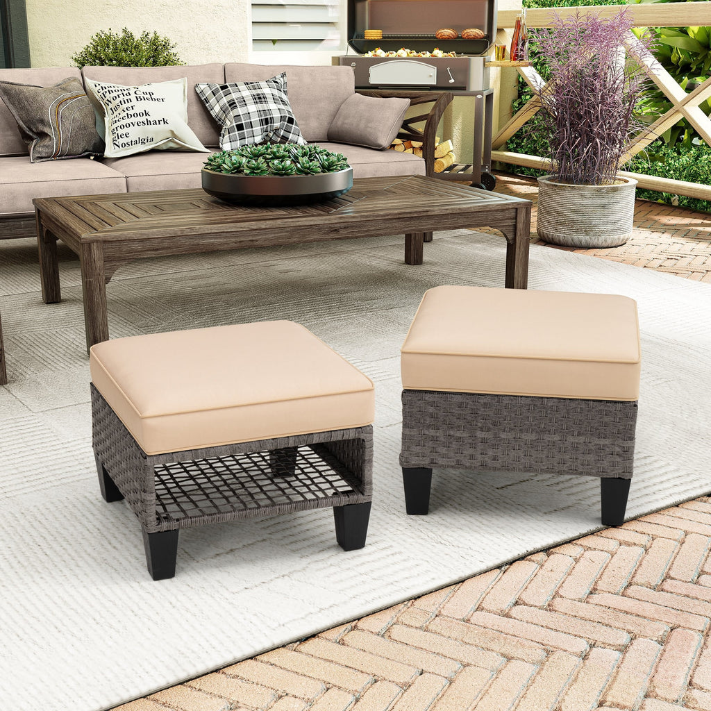 Square Rattan Storage Ottomans Set of 2 with Cushion T284280