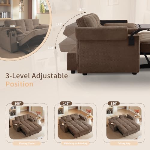 White Corduroy Sleeper Chair Bed with USB Port E473
