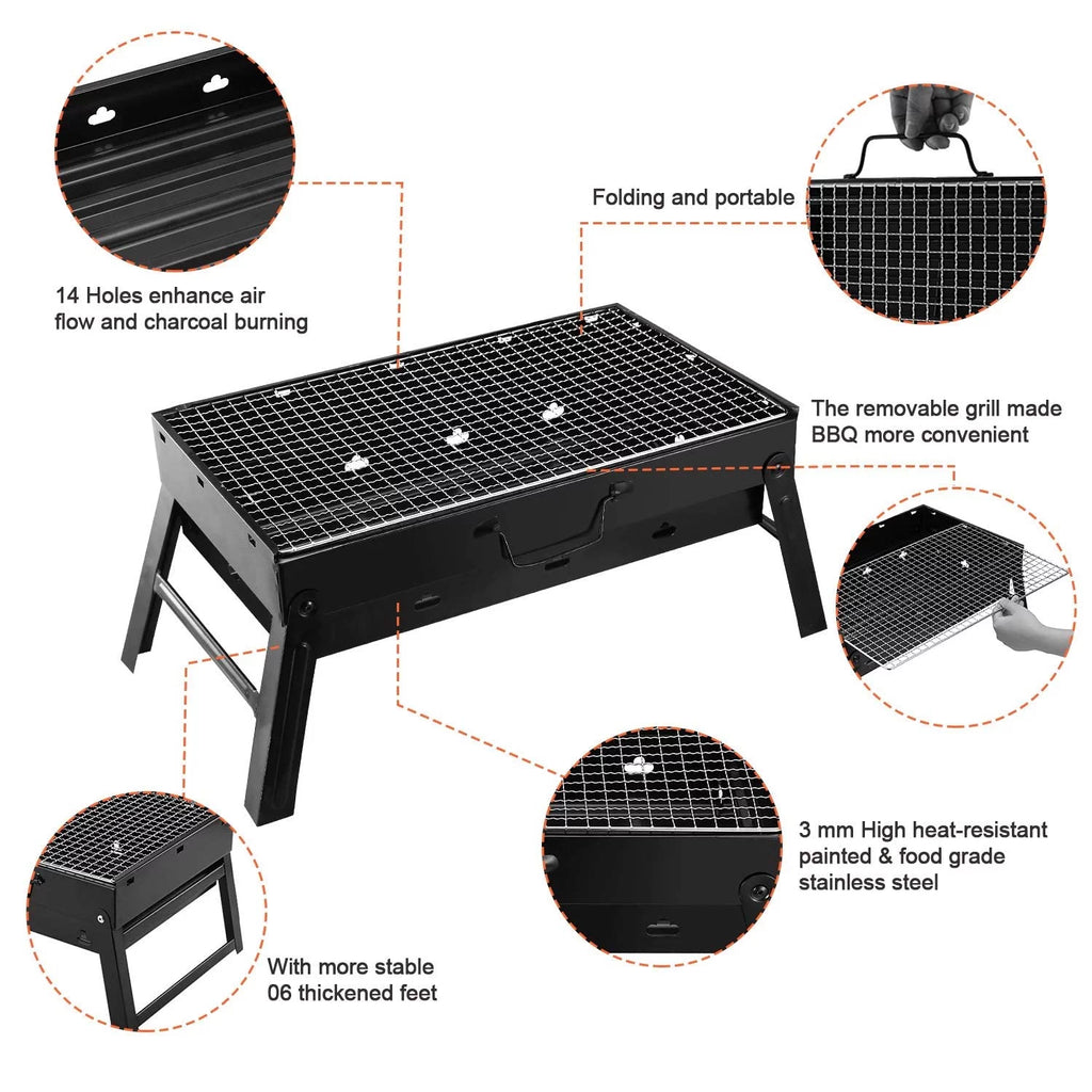 Folding Portable Charcoal BBQ Grill with 10 Pc Stainless Steel Sticks C531