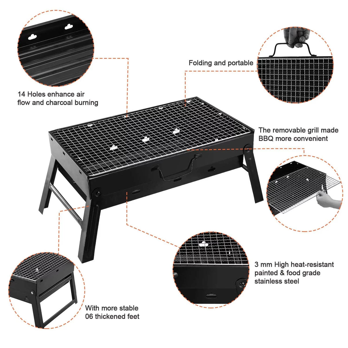Folding Portable Charcoal BBQ Grill with 10 Pc Stainless Steel Sticks C531