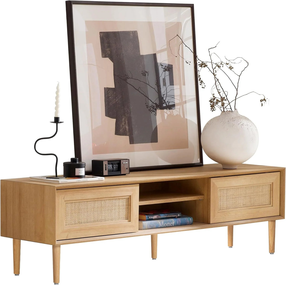 Rattan TV Stand for 55 Inch TV with 2 Cabinets F42281