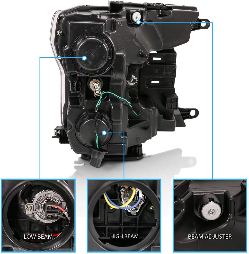 LED Ford F-150 Black Quad Projector Headlight Set C653545