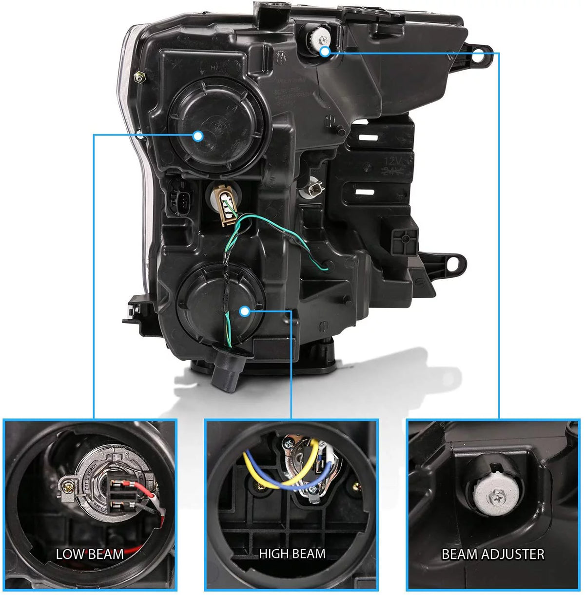 LED Ford F-150 Black Quad Projector Headlight Set C653545
