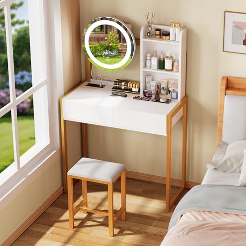 White Vanity Desk with Mirror and Lights M9604