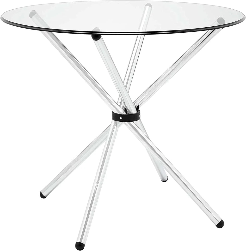 36" Round Glass Top Stainless Steel Dining Table L9177