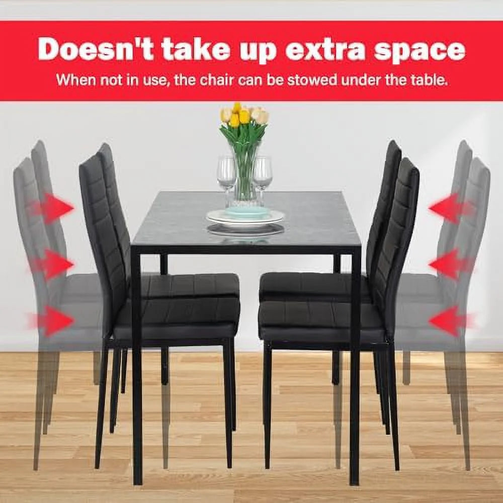 Dining Table and Chairs Set Marble Table top with 4 Chairs PU Leather T27668