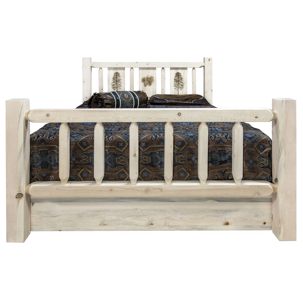 Natural Pine Wood Queen Storage Bed K9817