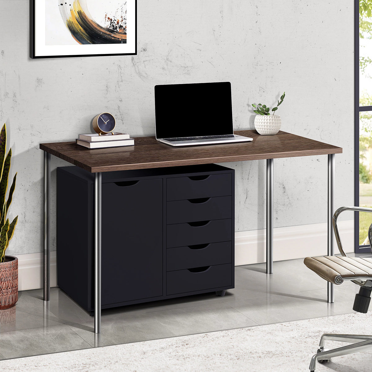 Black 5 Drawer File Cabinet with Wheels A535