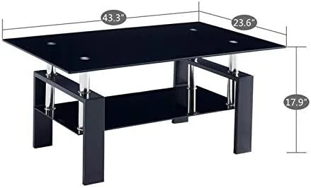 43.3 Inch Rectangle Glass Black Coffee Table B959