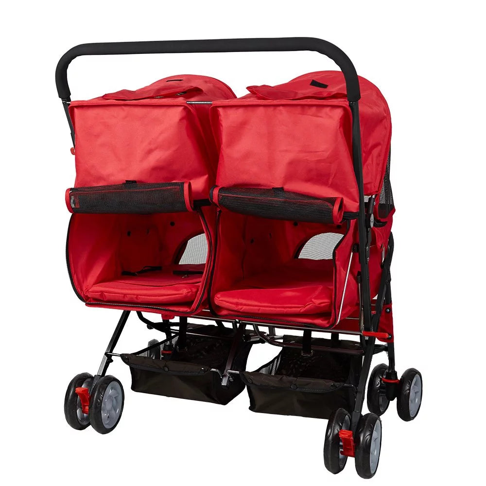 Double Pet Stroller Foldable Two-Seater Carrier Strolling Cart X5767