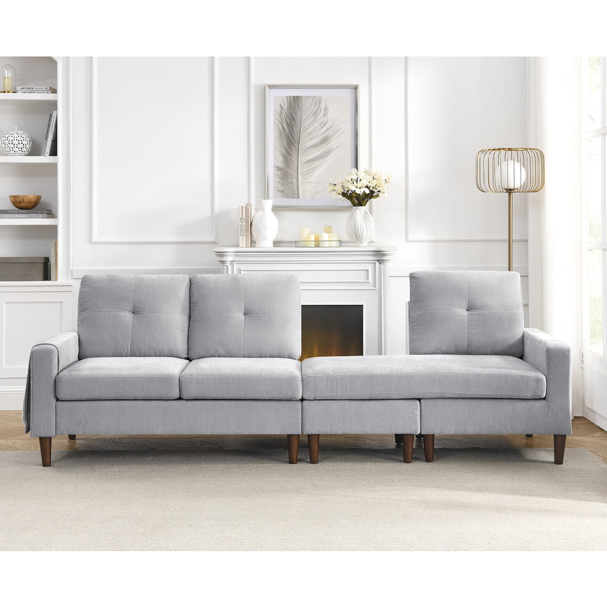 Light Grey Chenille Convertible Sectional Sofa N766601