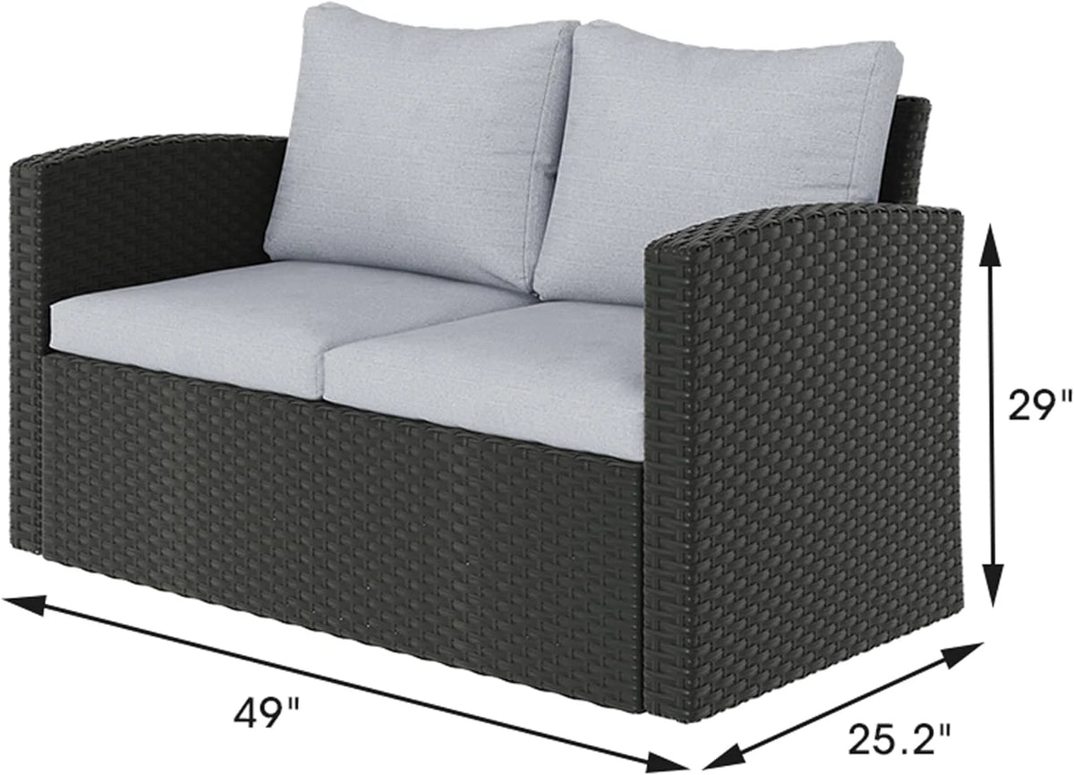 Wicker Rattan Patio Loveseat Sofa with Grey Cushions A881
