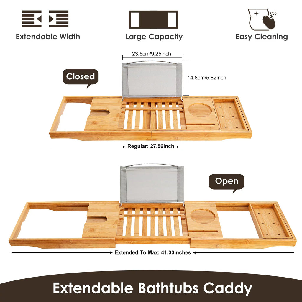 Bamboo Bathtub Caddy Tray with Expandable Sides Z79654