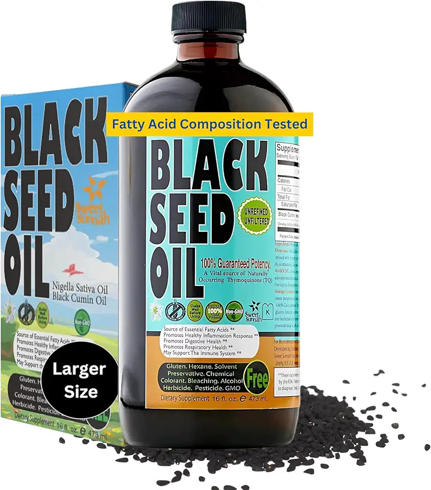 Black Seed Oil Liquid 16 oz Sugar Free Cold Pressed Vegan Halal X8079