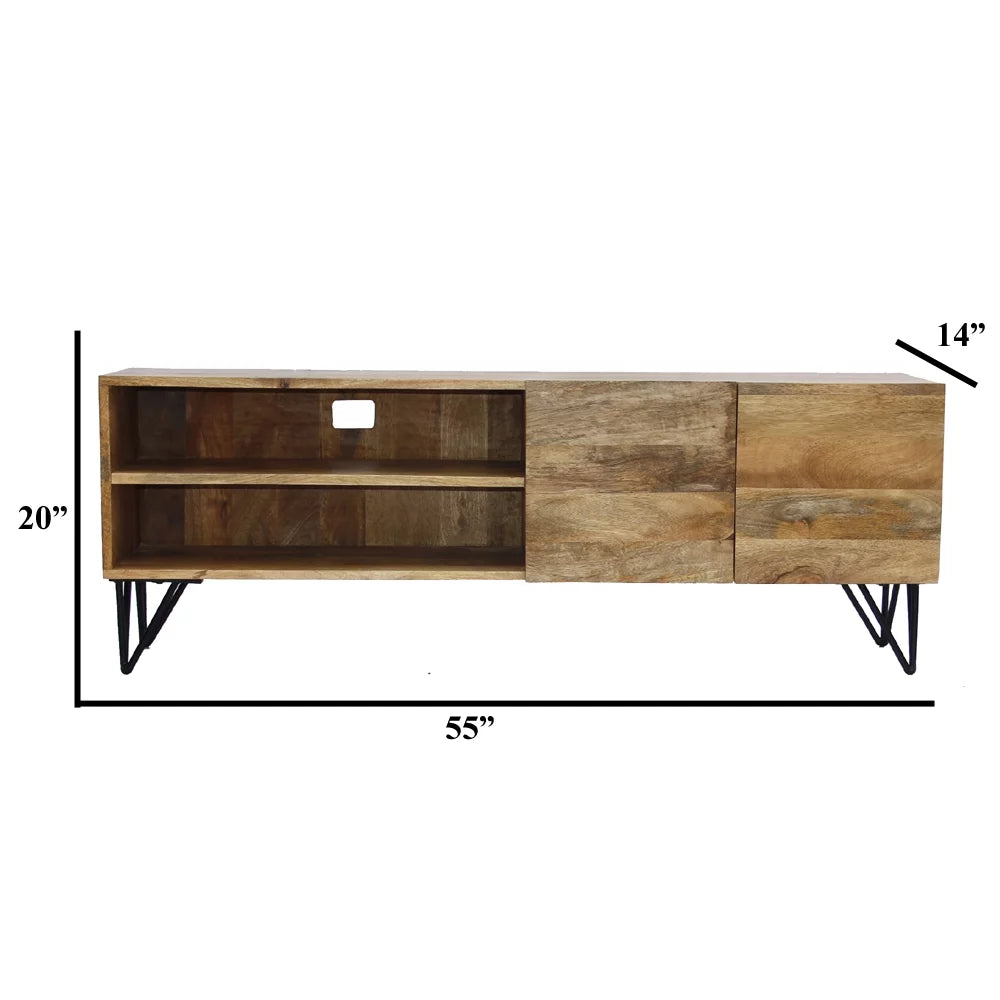 Mango Wood and Metal Tv Stand With Storage Cabinet Brown E226