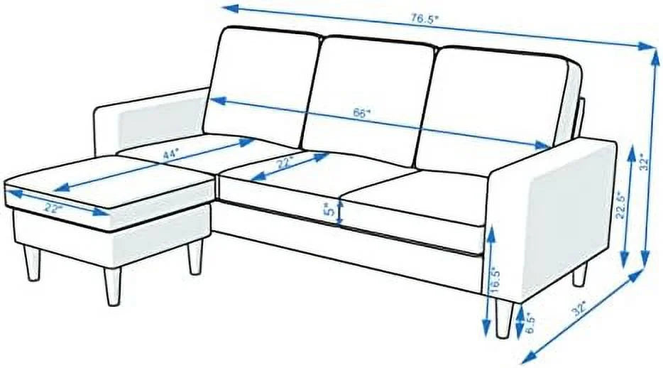 Grey Reversible L-Shaped Sectional Sofa W993