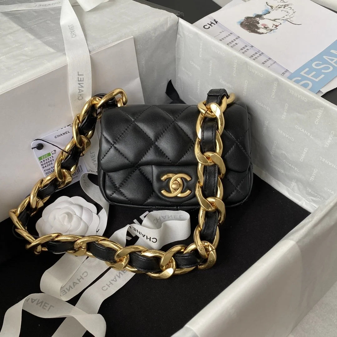 Black Mini Flap Shoulder and Crossbody Bag C460