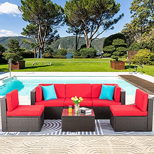 6 Pieces PE Wicker Rattan Sectional Sofa Set with Coffee Table D187