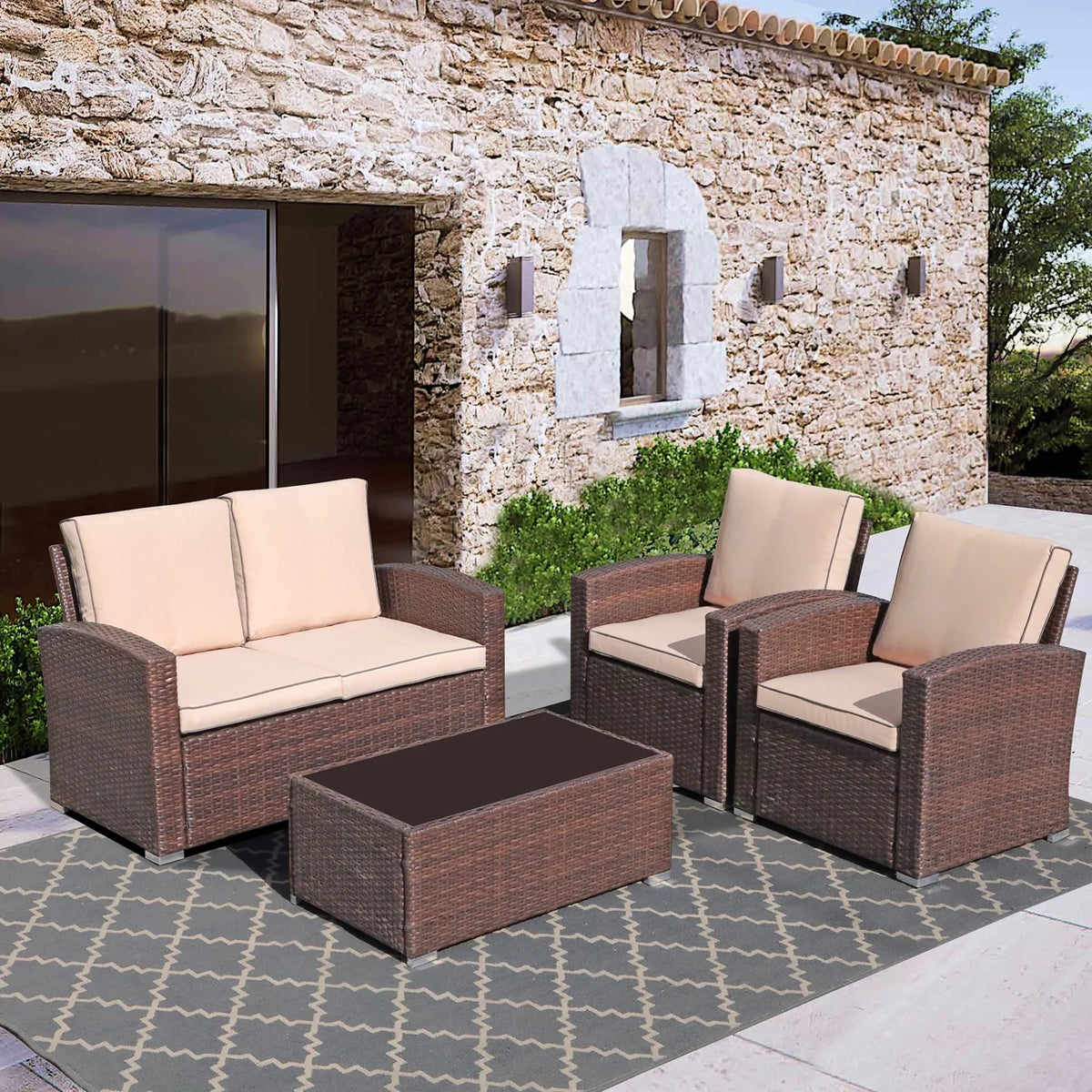4 Pieces PE Rattan Outdoor Sectional Sofa Set E300