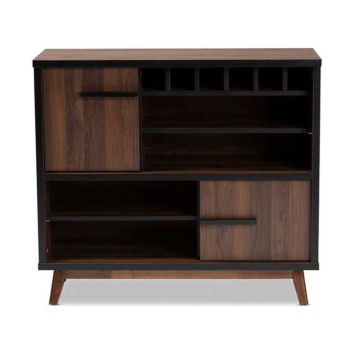 Walnut Brown and Black Wood Wine Storage Cabinet W681