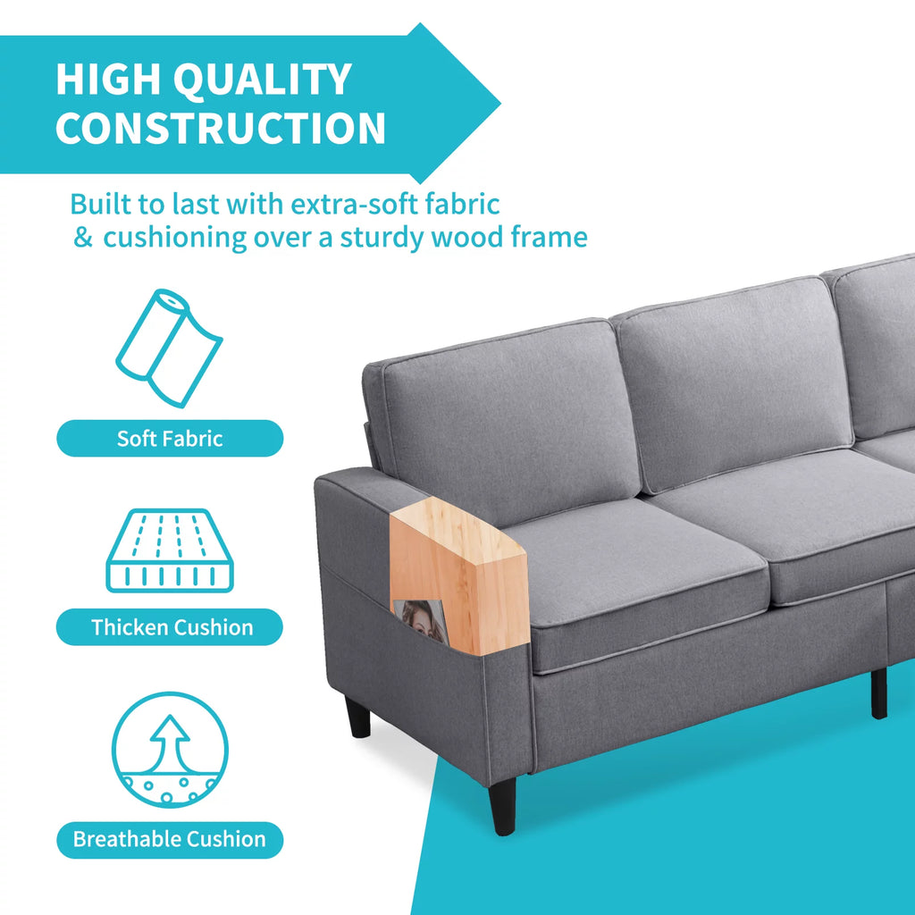 Dark Gray L-Shaped Sectional Sofa with Storage Ottoman W406697