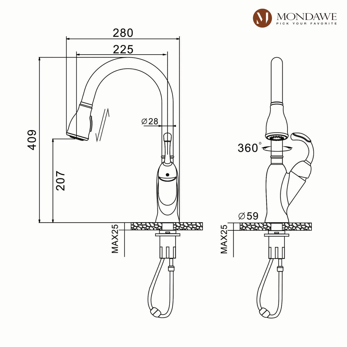 Single Handle Brushed Nickel Pull Down Kitchen Faucet V120950