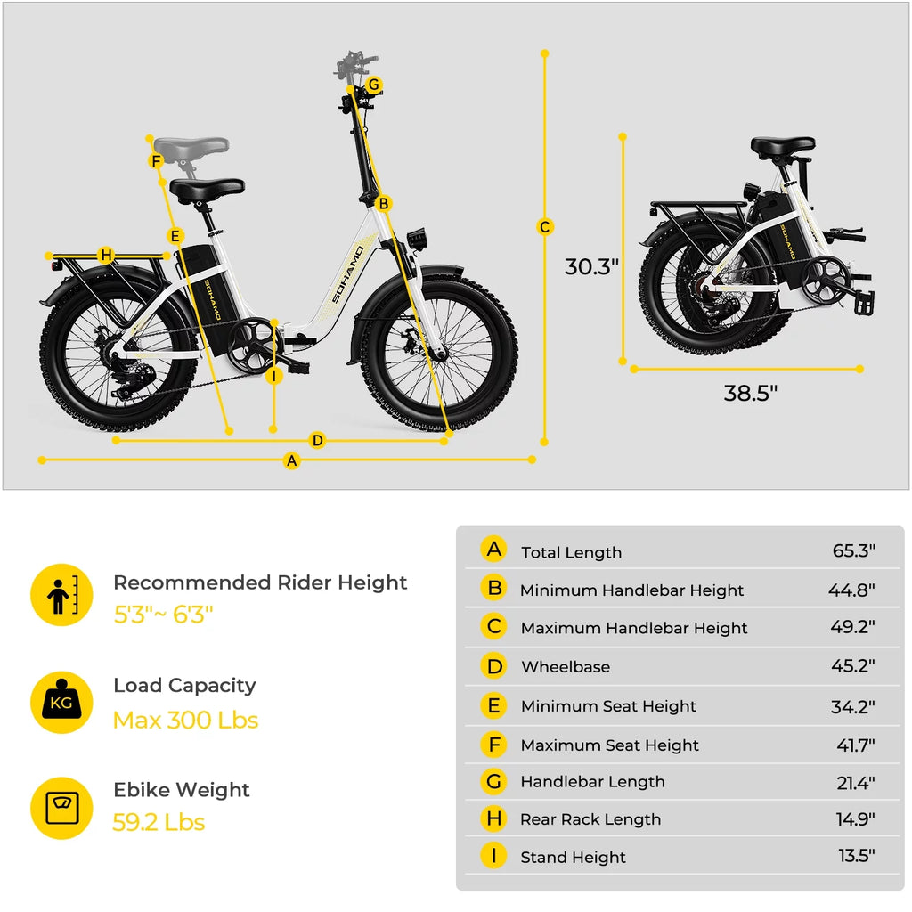 750W Folding Electric Bike 48V 15AH Removable Battery 20 Fat Tire D285209