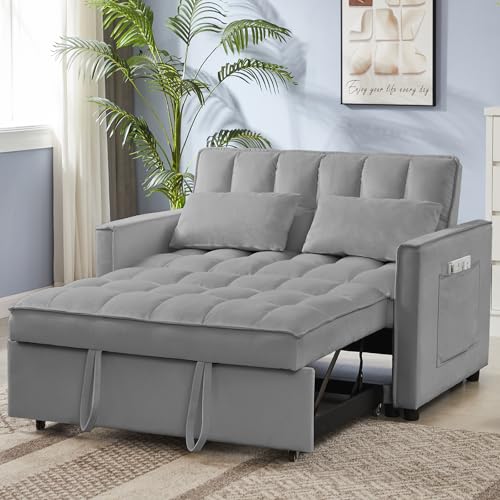 White Corduroy Sleeper Chair Bed with USB Port E473