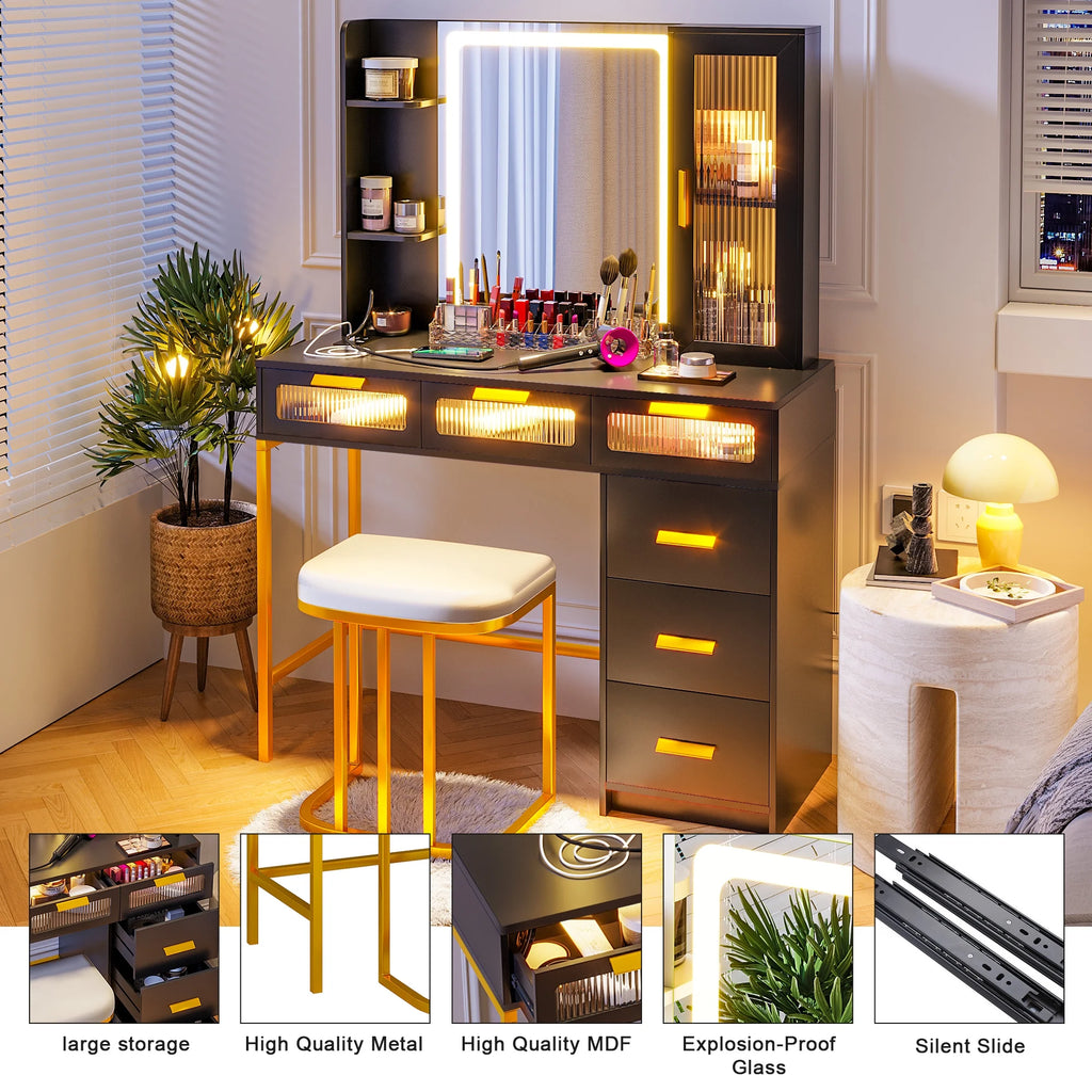 Makeup Vanity Table Set with LED Mirror and 6 Drawers F478