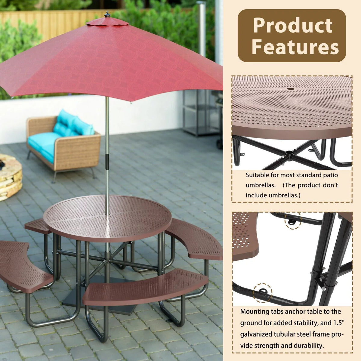 Brown Round Portable Picnic Table M2327